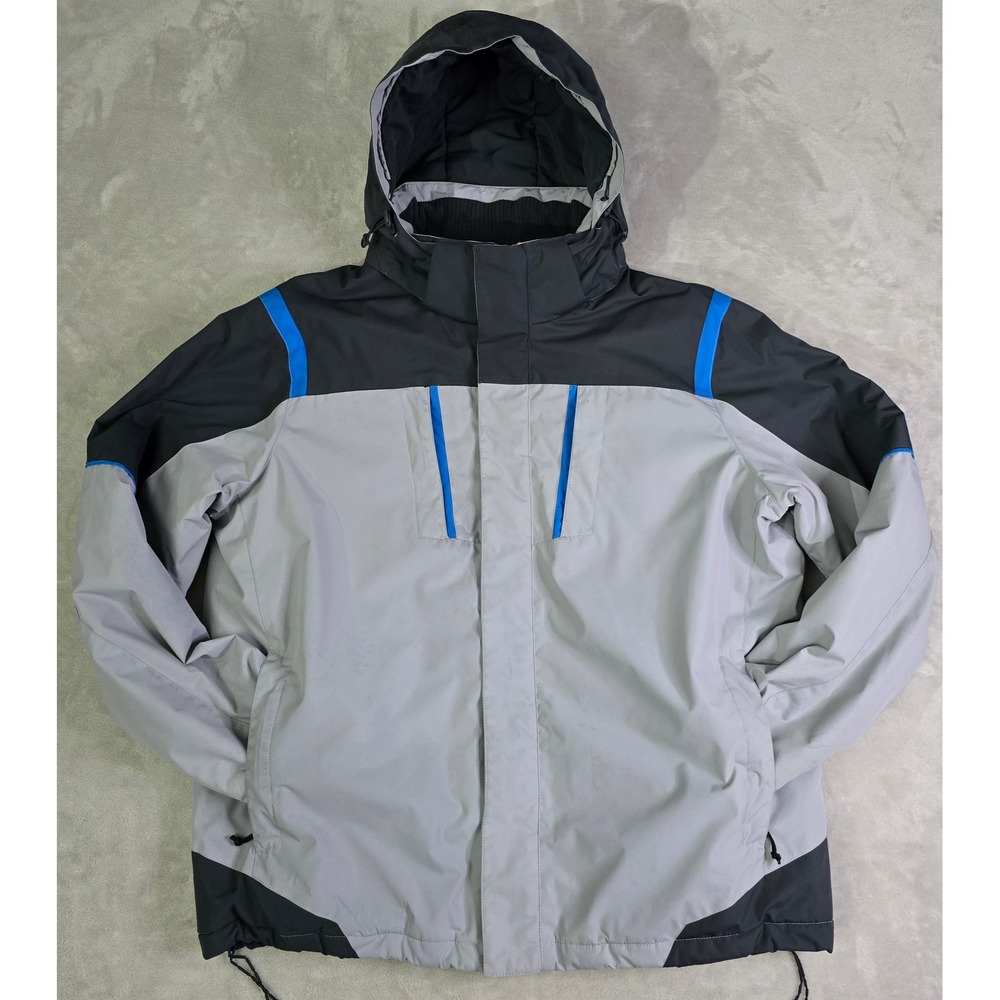 Tek Gear Mens Large Gray Black Blue‎ Insulated Hooded Ski Jacket Winter Coat